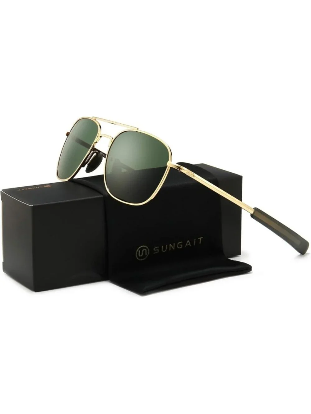 Men's Military Style Polarized Aviator Sunglasses with Bayonet Temples - UV